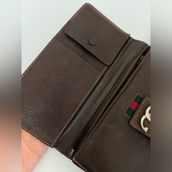 70s’ Vintage GUCCI GG Sylvie Web Sherry Line Brown Leather Clutch Bag - Picture 12 of 15